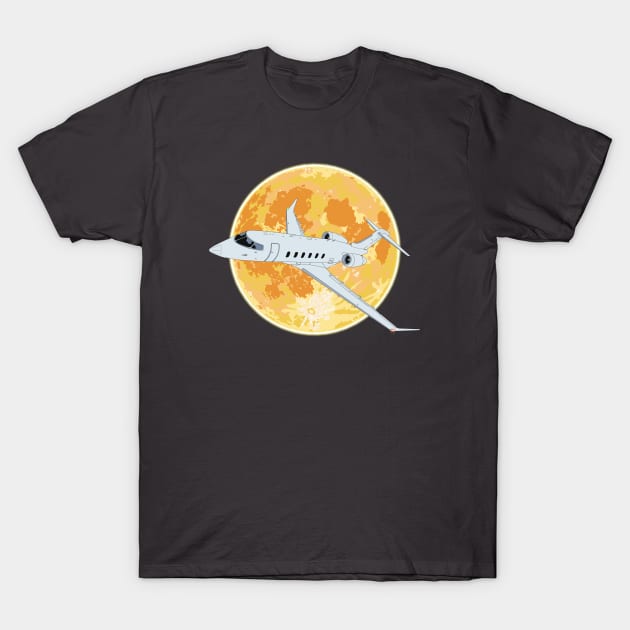 Bombardier Challenger 350 Jet Orange Full Moon T-Shirt by Kassi Skye